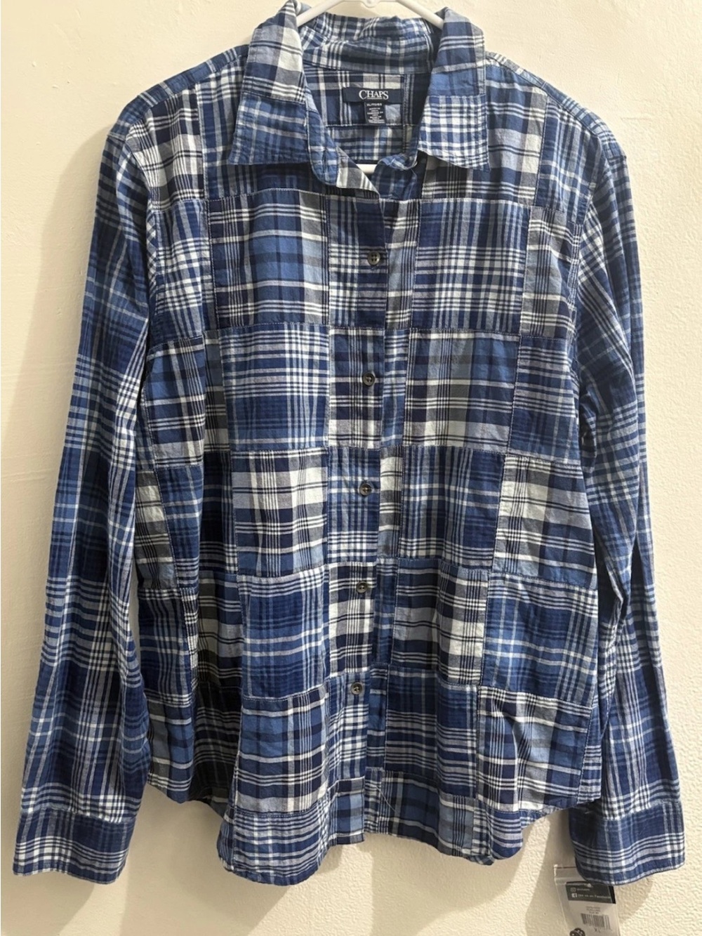 Chaps Women’s Blue and White Plaid Button-Down Shirt